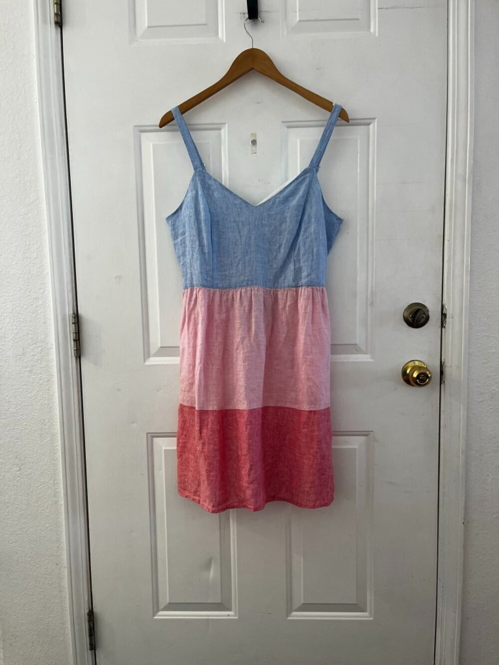 C & C California Woman's 100% Linen Festival Summer Color Block Dress Sz 12